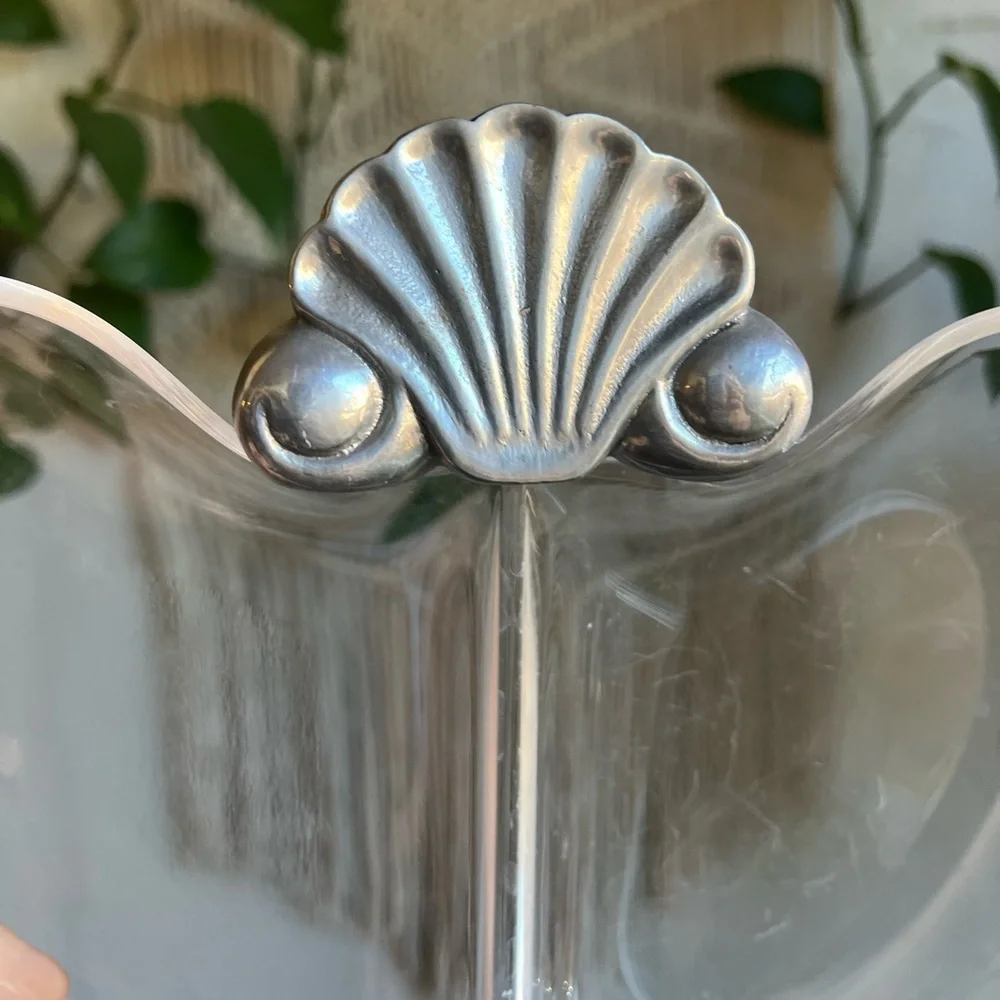 Vintage Acrylic & Pewter Seashell Divided Serving Tray – Coastal Nautical Decor